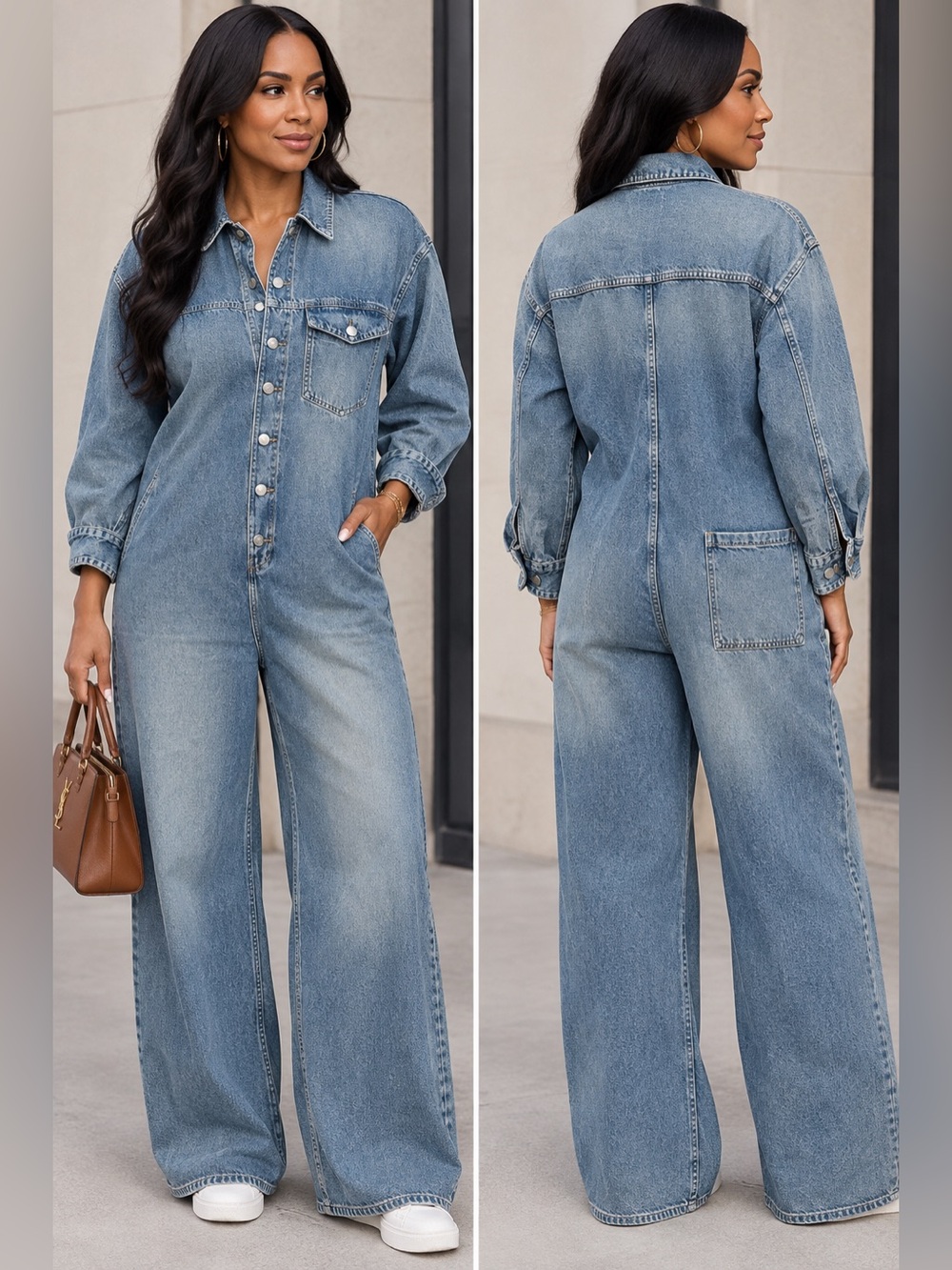 ZARA Denim One-Piece Jumpsuit - Light Blue